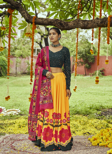 Yellow Color Floral Printed Traditional Lehenga Choli For Women